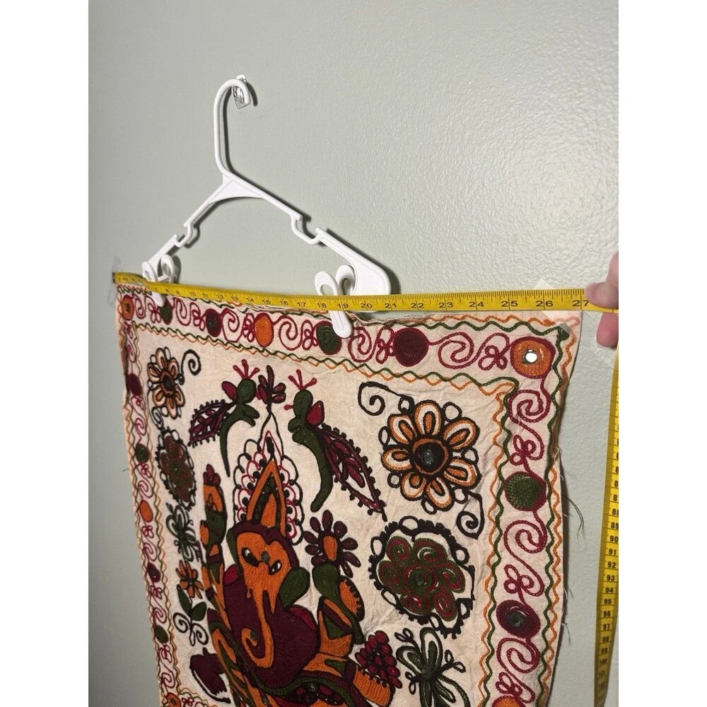 Vintage Embroidered Lord Ganesha Wall Hanging / Tapestry - 27” X 28”